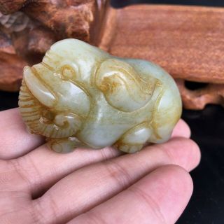 Antique Chinese Hand Carved Jade Elephant Figure Statues
