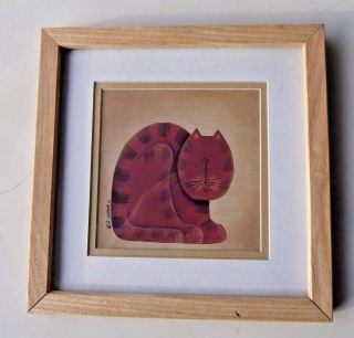 Fiddlestix Cat Series Primitive Cat Print Wall Hanging Glass Framed Poster