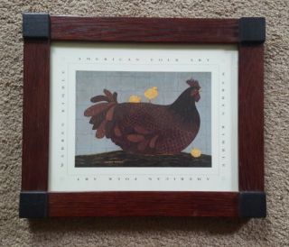Folk Art Framed Warren Kimble Chicken & Chicks Print Picture Wall Hanging