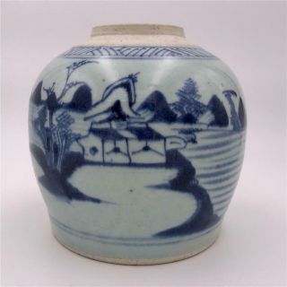 Antique Chinese Export Blue & White Canton Porcelain Ginger Jar