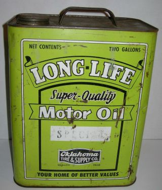 Vintage Long Life Oil 2 Gallon Can - Oklahoma Tire & Supply Co.  Otasco