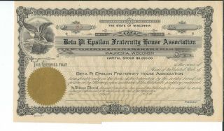 Mf - 045 - Beta Pi Epsilon Fraternity House Association Stock Certificate Vintage