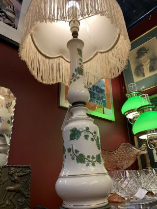 Tall Vintage Milk Glass & Brass Ivy Table Lamp