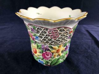Fine Vintage Herend Porcelain Floral Reticulated Hand Painted Vase.