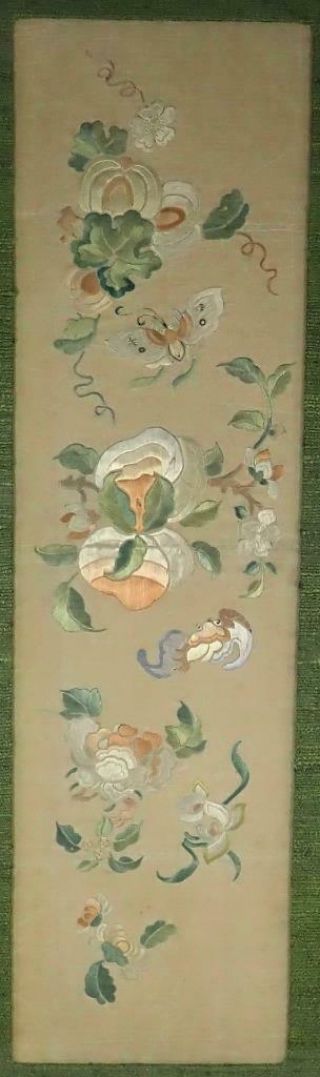 Antique Chinese 19th C.  Silk Embroidered Panel Textile Butterfles Qing Framed