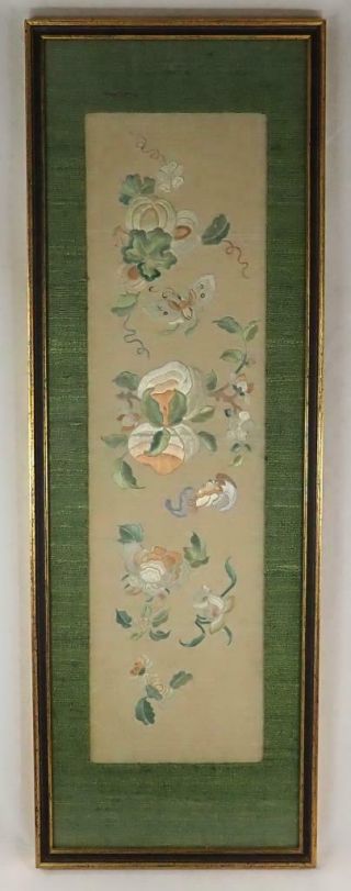 Antique Chinese 19th C.  Silk Embroidered Panel Textile Butterfles Qing Framed 2