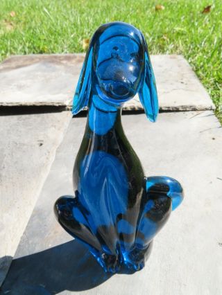 Vintage Viking Glass Cobalt Blue Epic 8 " Dog Mid Century Modern Mcm Figure