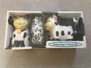 Vintage Ceramic Cow Sugar And Creamer Set By Houston Harvest - Nip