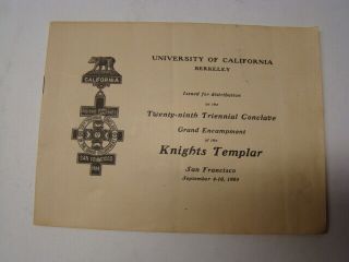 1904 Knights Templar 29th Triennial Conclave Booklet Uc Berkeley Ca Masons