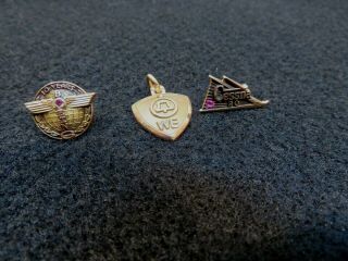 Vintage 10kt Gold Service Pins (2) & Charm - Boeing - Cessna - Western Electric