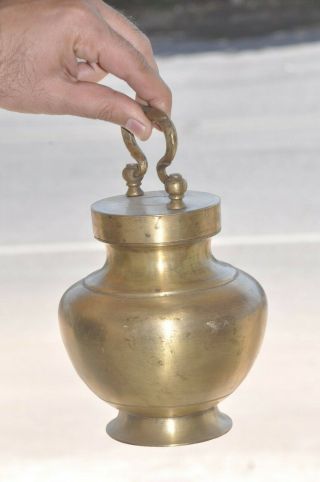 Old Brass Handcrafted Solid Heavy Unique Shape Holy Water Pot 2