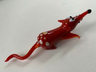 Vintage Hand Blown Glass Murano Style Mouse Rat Red Color Art Figurine 3 7/8 " L