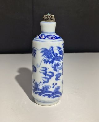 Antique Blue And White Qing Dynasty Dragon Guangxu Snuff Bottle