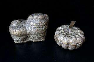 Vintage Cambodian Shaped Silver Metal Betel Nut Boxes