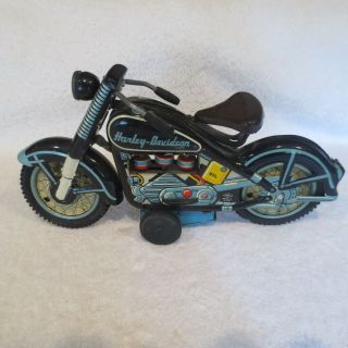 Vintage 9 " Tn Japan Black Tin Friction Harley Davidson Motorcycle Bike