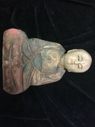 8.  3 Inches Large Antique Chinese Wood Hand Carved Monk Statue