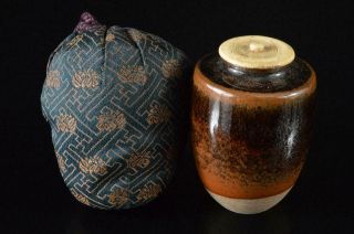 X1986: Japanese Old Seto - Ware Tea Caddy Container With High Class Lid Shifuku
