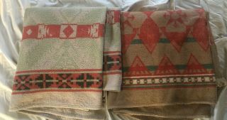 2 Vintage 1930 - 40s Distressed Cotton Indian Trade Camp Blankets Southwest Cutter