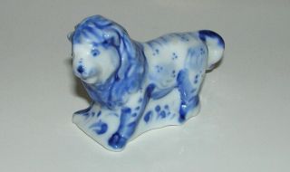Vintage Russia Gzhel Hand Painted Porcelain Figurine Lion