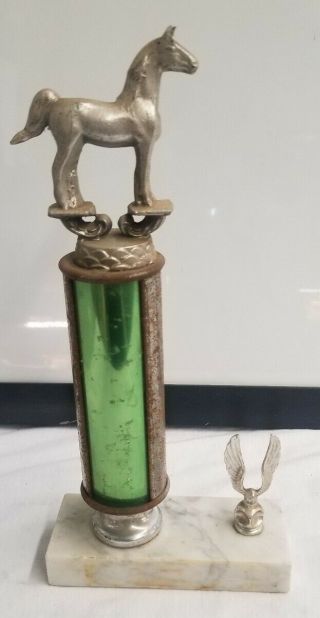 Vintage Horse Trophy - Marble Base - Metal Column And Topper - 10 1/2 "