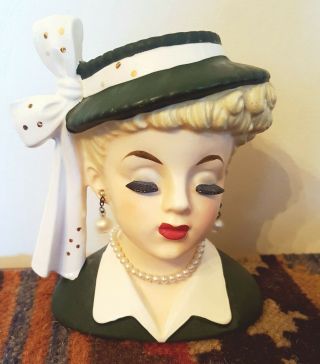 Napco Head Vase Headvase Vintage 1961 C2633 Lucille Ball Lucy Pearls Green Suit