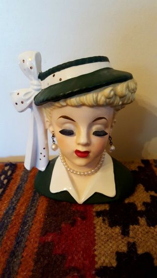 NAPCO Head Vase headvase Vintage 1961 C2633 Lucille Ball Lucy Pearls Green Suit 3