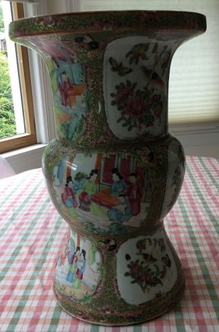 Large Antique Chinese Export Famille Rose Vase,  Cracked,  Repaired,  13.  75”