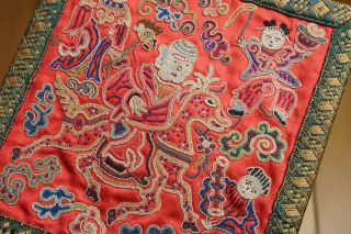 Antique Chinese Qing Dynasty Red Silk Embroidered Shou Lao Pouch 2