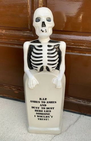 Vintage R.  I.  P.  Tombstone Skeleton Lighted Halloween Blow Mold Decor Empire