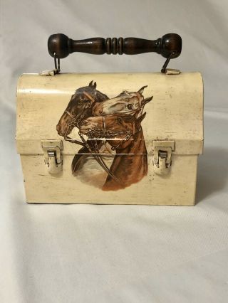 Horse Small Metal Painted Lunchbox Handmade Decoupaged Craft Case Trinket Box
