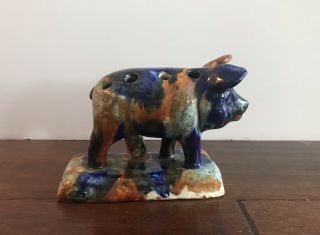Vintage Ceramic Pig Floral Frog; Blue Brown Orange Collectible Pig Decor Knick