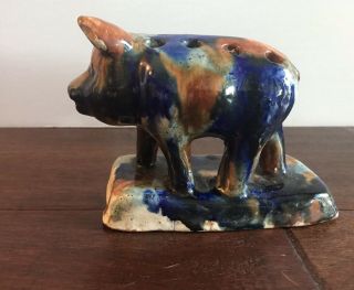 Vintage Ceramic Pig Floral Frog; Blue Brown Orange Collectible Pig Decor Knick 2