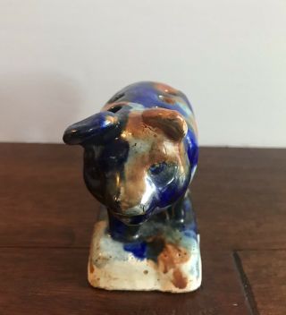 Vintage Ceramic Pig Floral Frog; Blue Brown Orange Collectible Pig Decor Knick 3