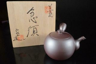 Z5145: Japanese Banko - Ware Brown Pottery Teapot Kyusu Sencha,  Auto W/signed Box