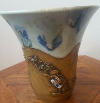 Antique Japanese Sumida Gawa Pottery Vase 3 Sages In Landscape