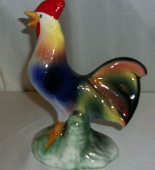 Vintage Multi - Color Glazed Ceramic Rooster Statue Figurine Knickknack 8 3/4 Inch