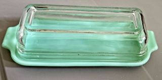 Vtg Fireking Jadeite Butter Dish W/crystal Clear Glass Cover 1/4 Stick Authentic