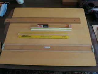 Vintage Drafting Board 20 " X26 " Portable Lap Table Top W/ Sliding Straight Edge