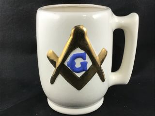 Vintage 1977 Large Masonic Coffee Mug Lightweight Ceramic Raised Gold W Blue