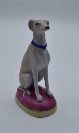 Antique 19thc Miniature German Porcelain Greyhound - Hand Painted Bisque