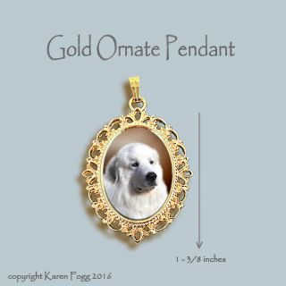 Great Pyrenees Dog - Ornate Gold Pendant Necklace