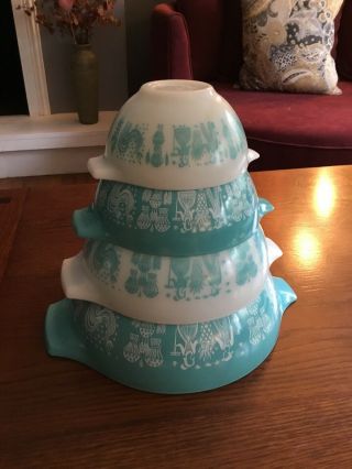Vintage Pyrex Cinderella Nesting Bowls Amish Butterprint 444 443 442 441