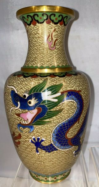 Antique Chinese Cloisonne Vases With Five - toed Dragons & Flaming Pearl 3