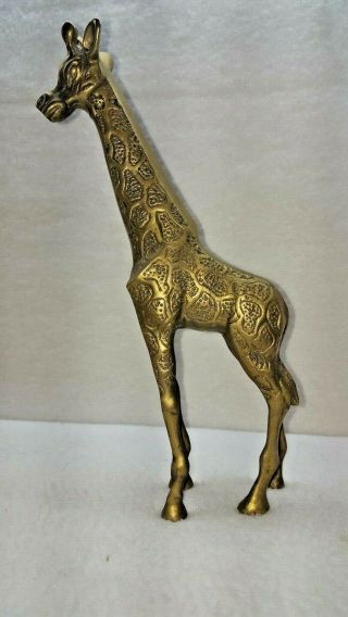 Vtg Brass Giraffe Statue Figurine Engraved Safari Decor 11.  5 Tall