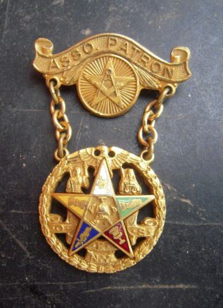 Vintage Masonic Order Of The Eastern Star Enameled Pin " Asso.  Patron "