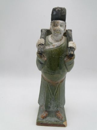 Antique Chinese Oriental Glazed Pottery Man Figurine 11in