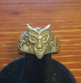 Vtg 925 Silver Unique Biker Ring Size10.  5 Satanic Horned Devil W/pentagram Stars
