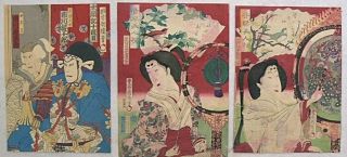 3 Japanese Woodblock Print By Kunichika 1860 