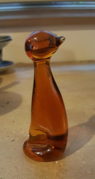 Art Glass Amber Cat Paperweight Figurine