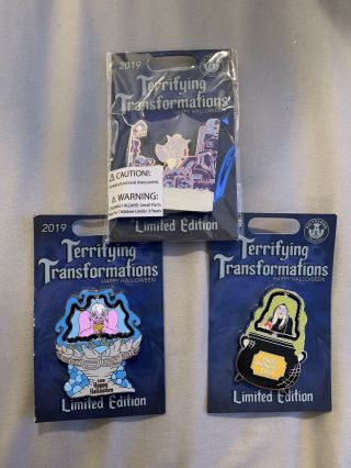 Disney Terrifying Transformations Le Pin Set Halloween Yzma,  Ursula,  & Evil Queen